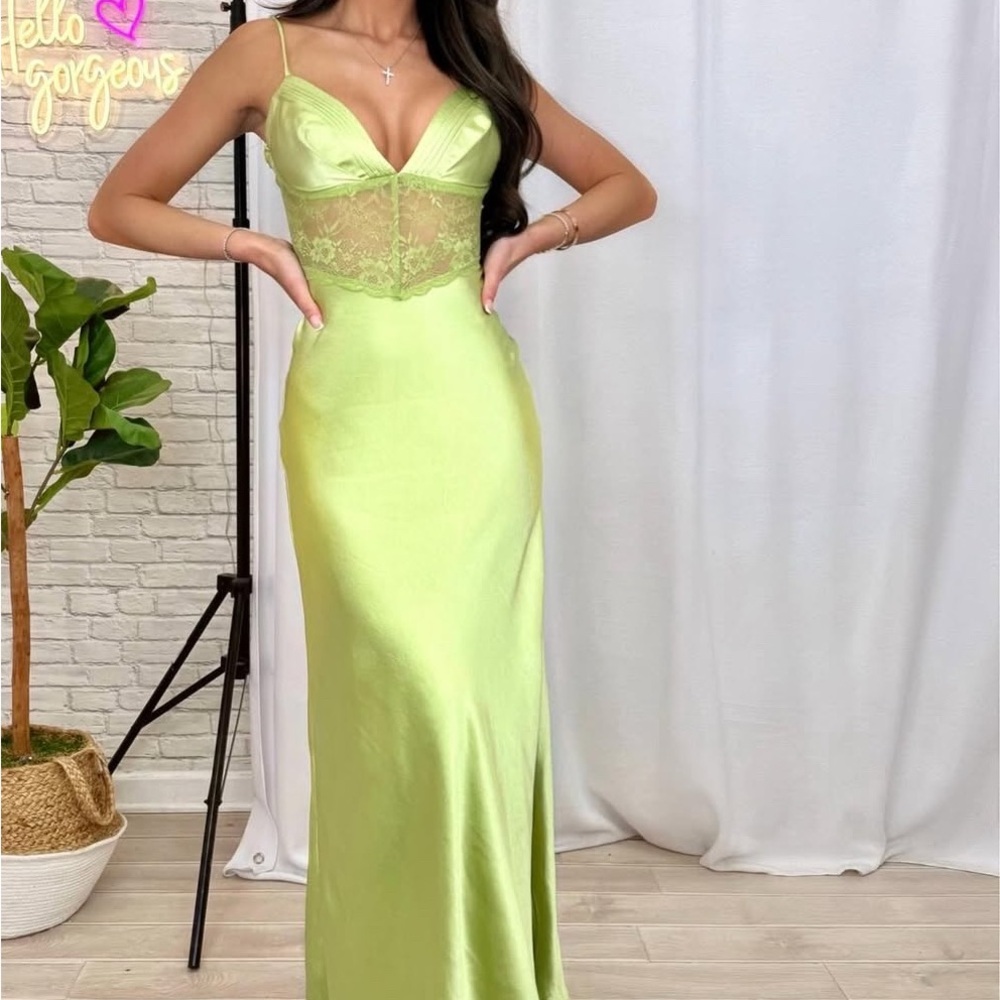 Saints and Secrets | Satin Lime Green Lace Dress